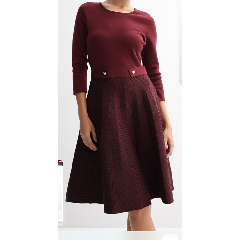 Burgundy Dark Academia Preppy Old Money Work Modest Houndstooth Church Dress L
